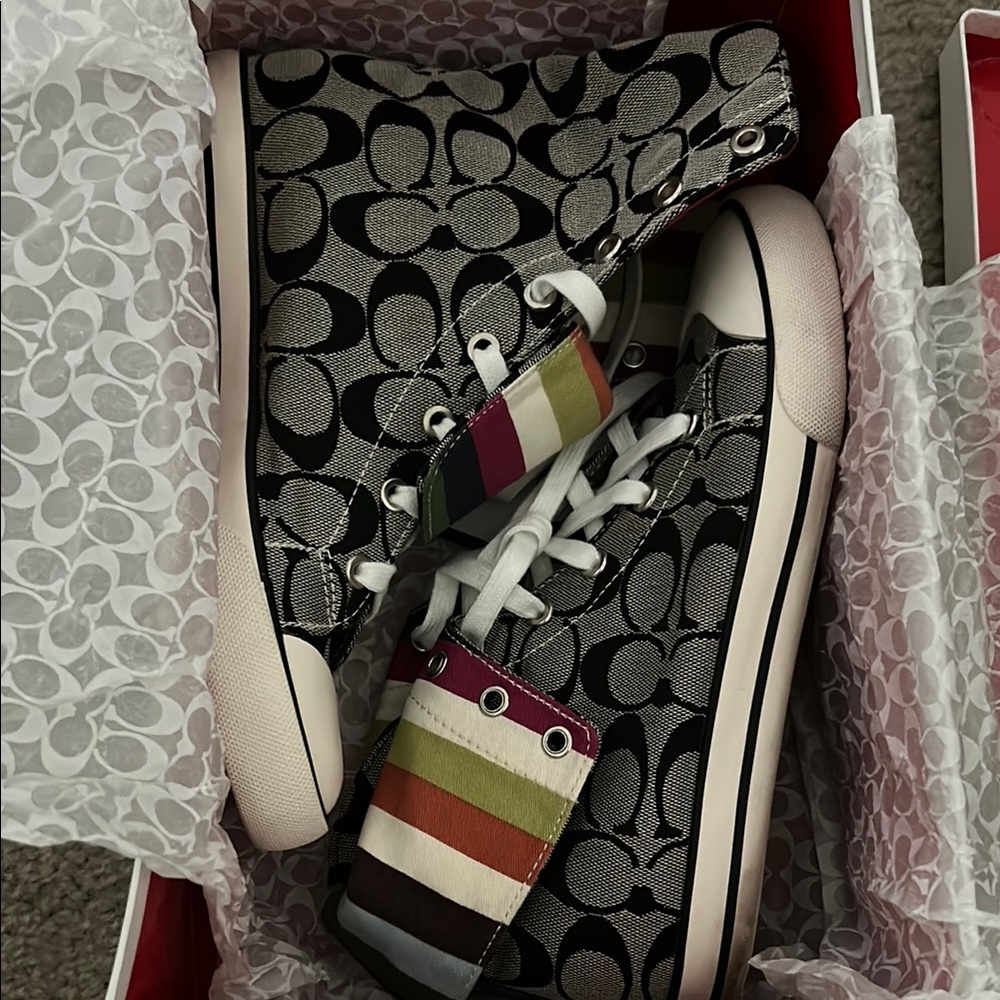 Coach Black and Red High-Top Sneakers with Signature Style